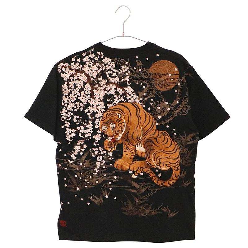 絡繰魂 粋 からくりだましい いき 虎図 若冲 浮世絵 刺繍 半袖Tシャツ