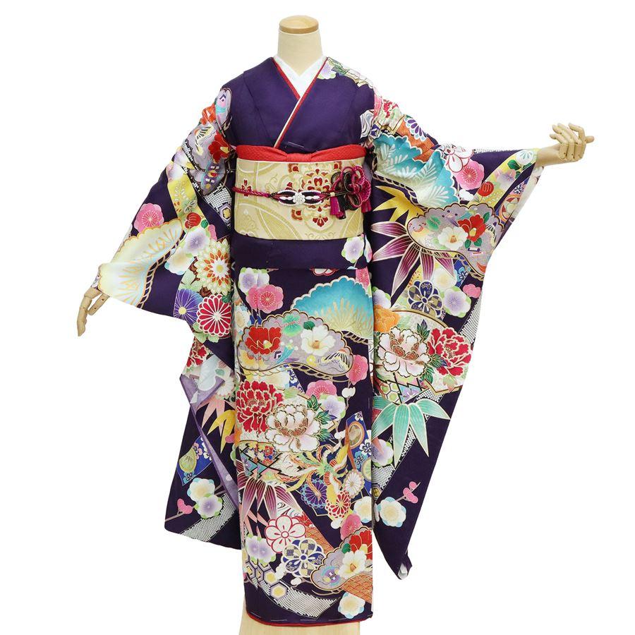 新品 振袖 フルセット 販売 正絹 紫 高級 着物 吉祥 松竹梅 牡丹