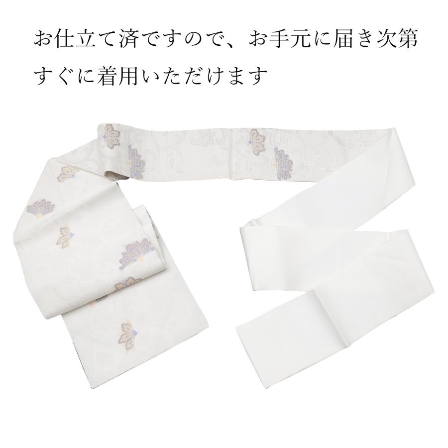 名古屋帯 夏帯 正絹 仕立て上がり 白 ホワイト 唐草 九寸名古屋帯
