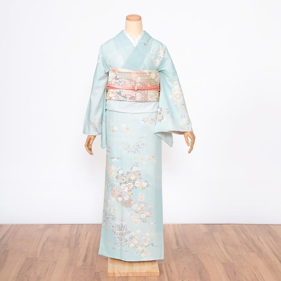 訪問着 レンタル 大きいサイズ フルセット トールサイズ 水色 ブルー