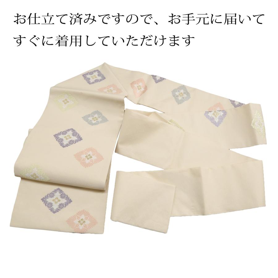 名古屋帯 オフホワイト 生成り色 花菱 仕立て済 仕立て上がり 正絹