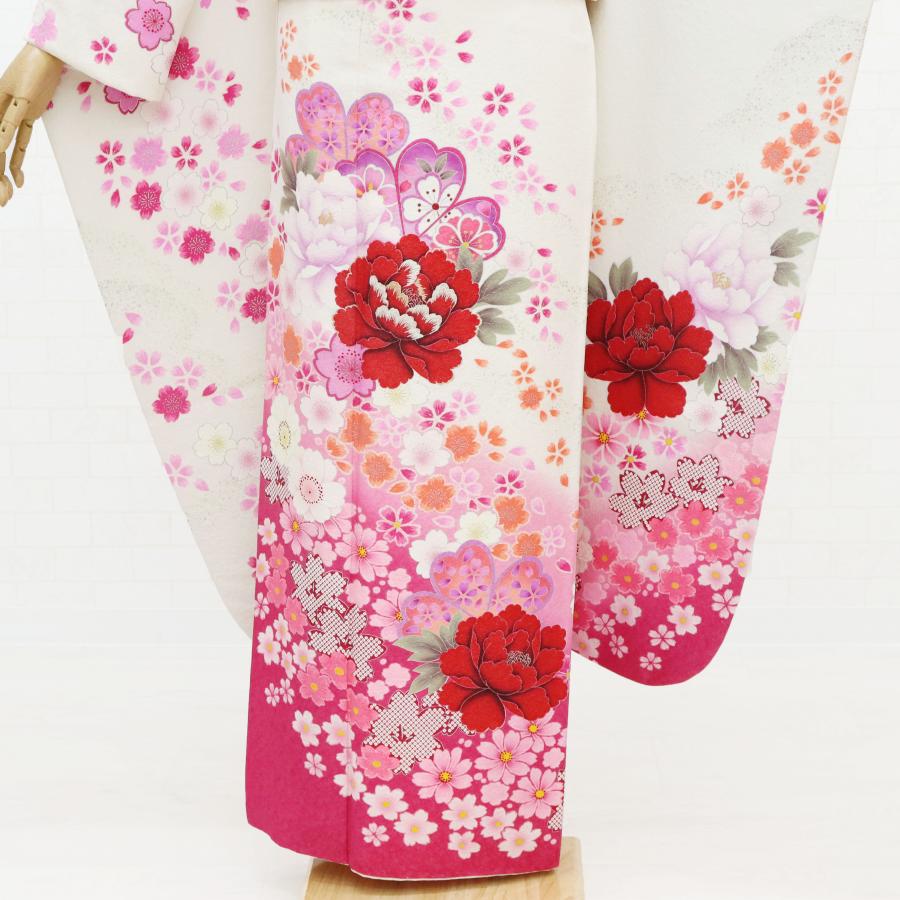 振袖レンタル 成人式 フルセット 1月 振袖 レンタル 白 ピンク 牡丹 桜