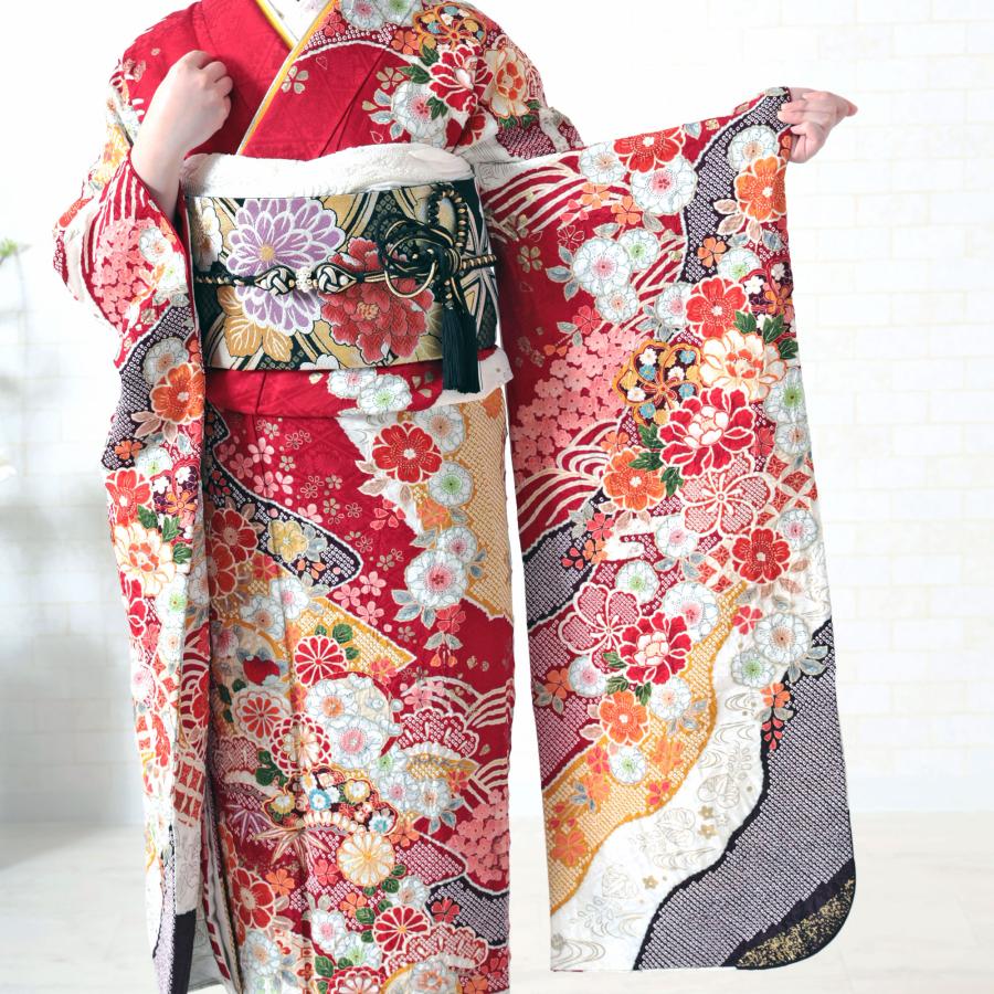 振袖レンタル 成人式 フルセット 1月 振袖 レンタル 赤 花 鹿の子