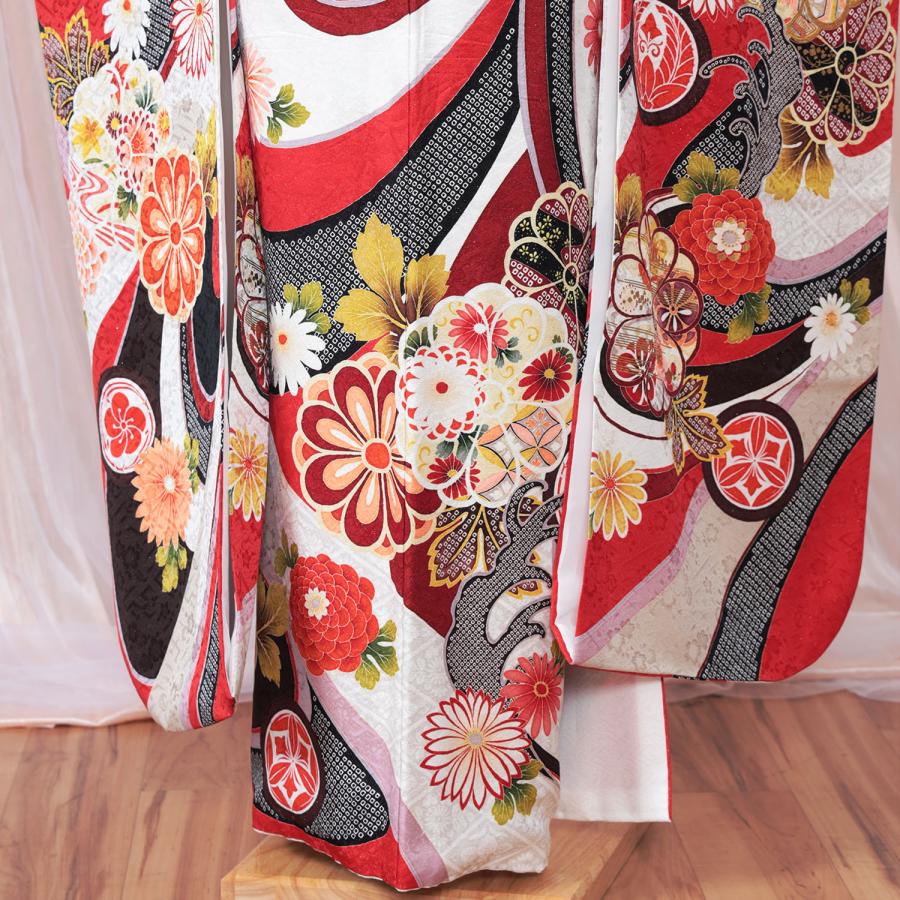 振袖レンタル 成人式 フルセット 1月 赤 格安 古典 個性的 菊 身長162