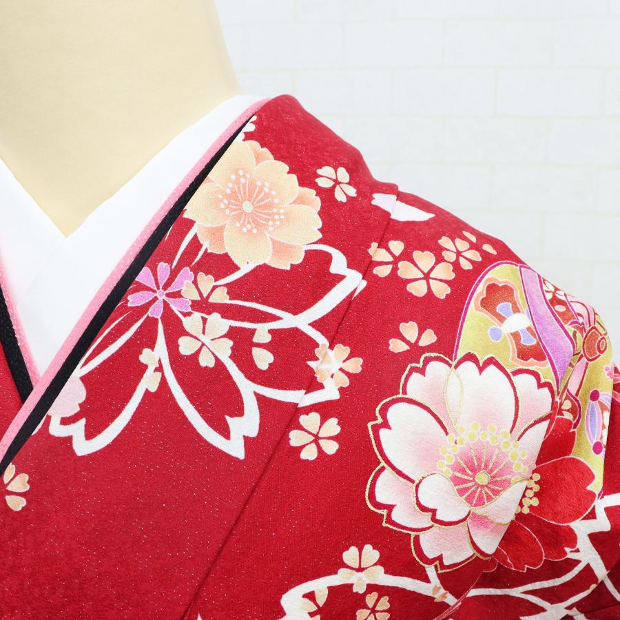 振袖レンタル 成人式 フルセット 1月 赤 黒 身長160〜164.5cm 鈴 桜