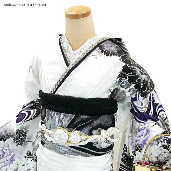 セール】 仕立付き 正絹振袖 フルセット32点 白色 くすみ色 花柄 絹100