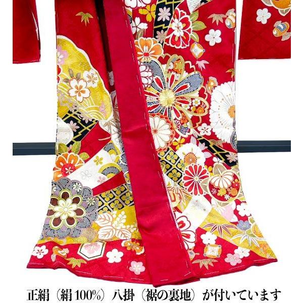 仕立て付き 正絹 振袖 f-424-t 菊 桜 赤 レッド 古典柄 成人式 卒業式