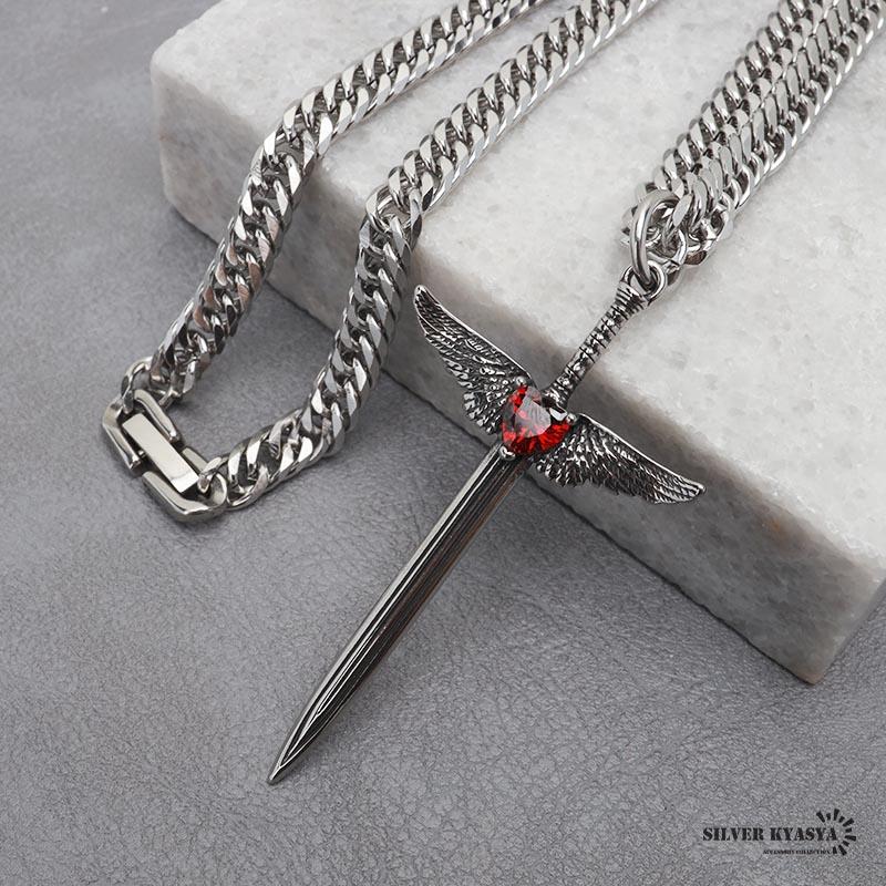 ステンレス ソードネックレス シルバー ダブル喜平チェーンネックレス