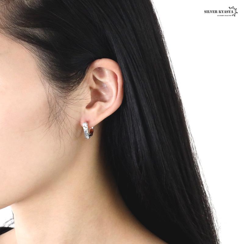 ピアス ダメージ フープピアス シルバー925 ダメージ加工 クラフト感