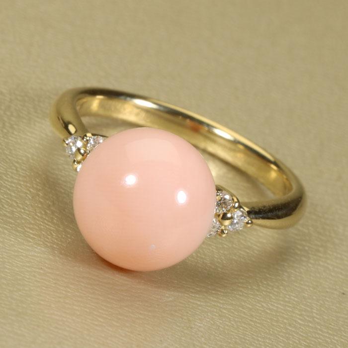 宝石珊瑚のSANSUI ミス珊瑚 ピンク リング 指輪 K18YG イエロー