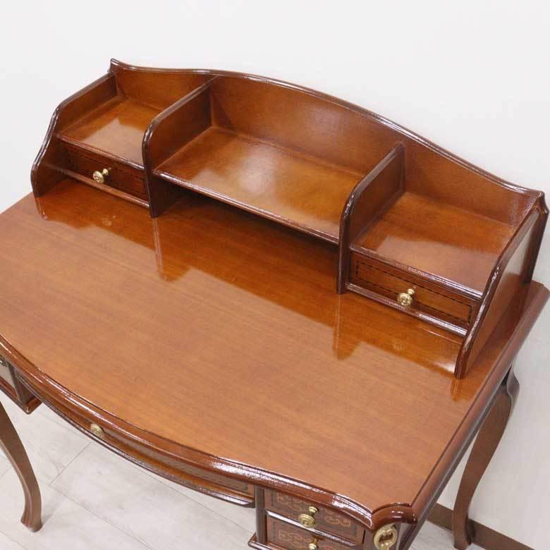 イタリア ライティングデスク ブラウン 猫脚 完成品 アンティーク