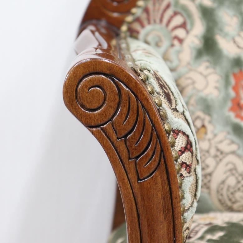 イタリア テレフォンベンチ ソファ 木製 グリーン・金華山 完成品 猫脚