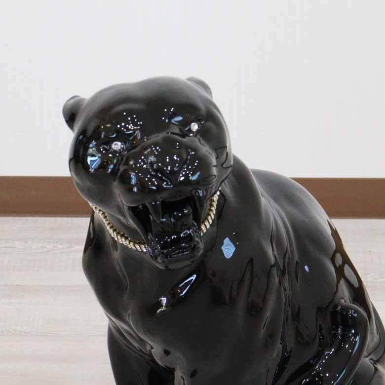 陶器 動物 ヒョウ 置物 イタリア製 レオパード 豹 完成品 ヨーロピアン