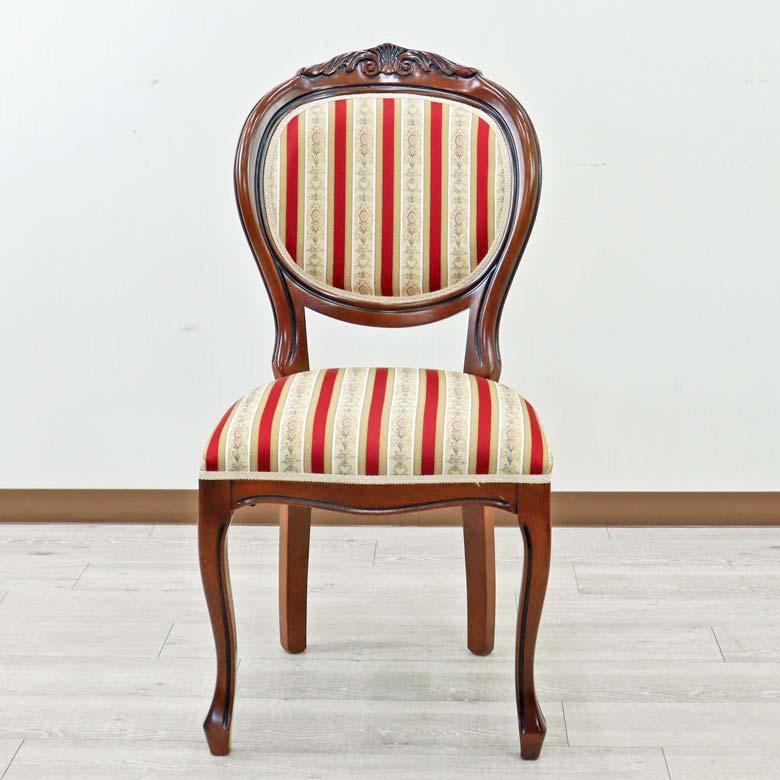 イタリア ダイニングチェア 4脚セット 猫脚 レッドストライプ 完成品