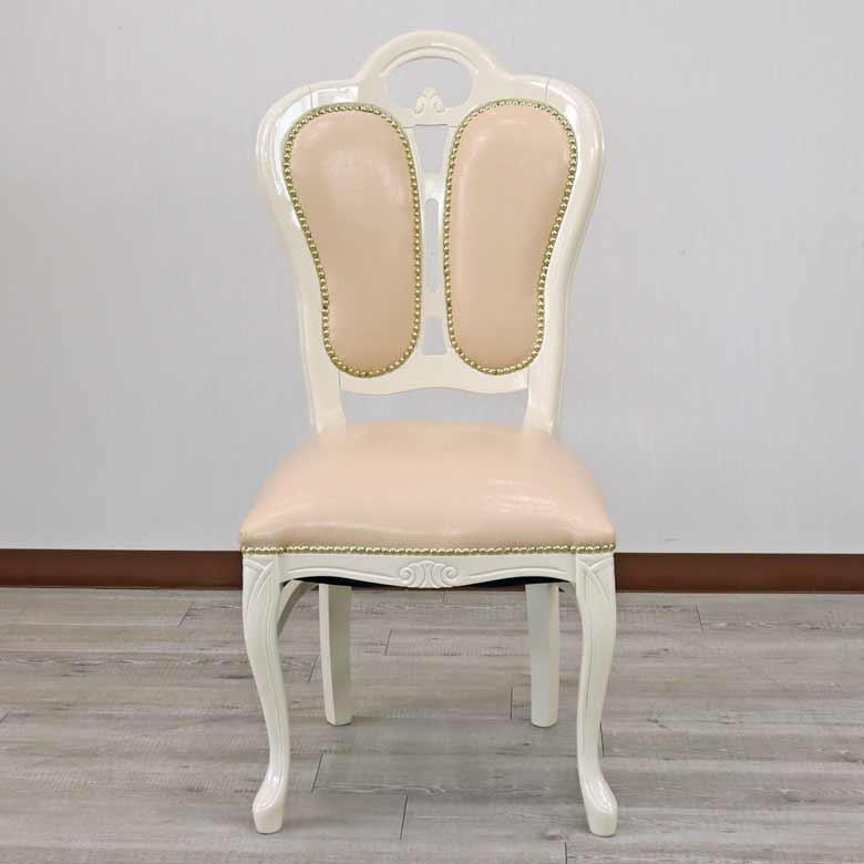 ガレージセール ダイニングチェア パールホワイト/合皮 猫脚 イタリア