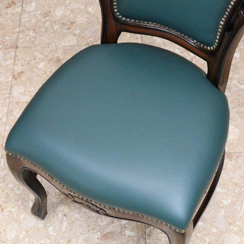 ダイニングチェア 合皮 グリーン マホガニー 猫脚 完成品 レザー 茶