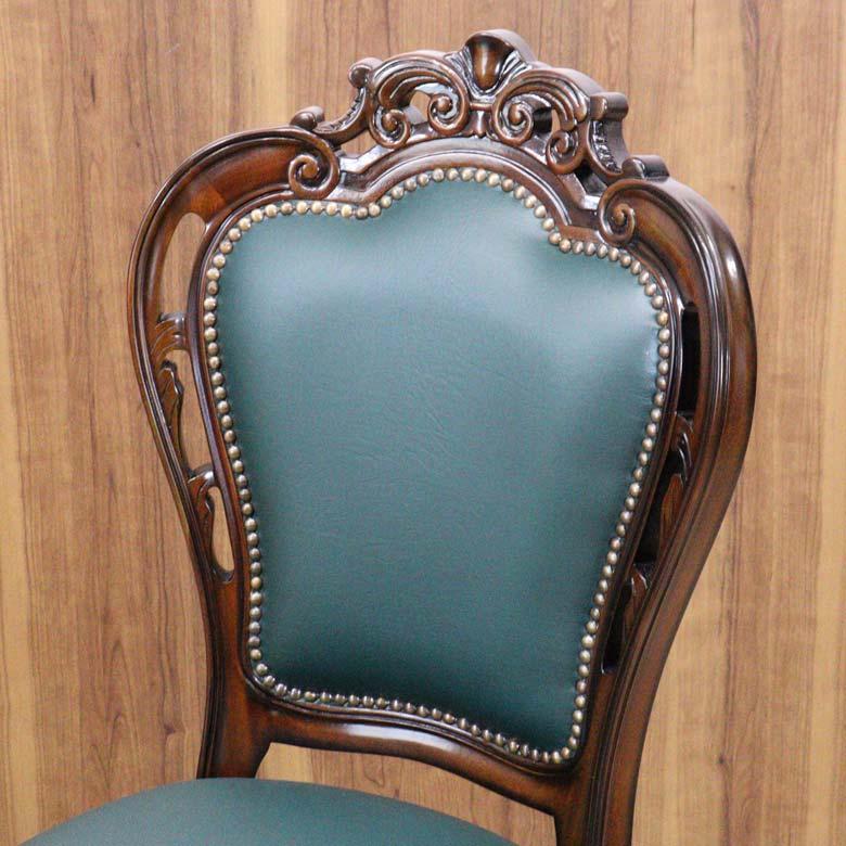 ダイニングチェア 合皮 グリーン マホガニー 猫脚 完成品 レザー 茶