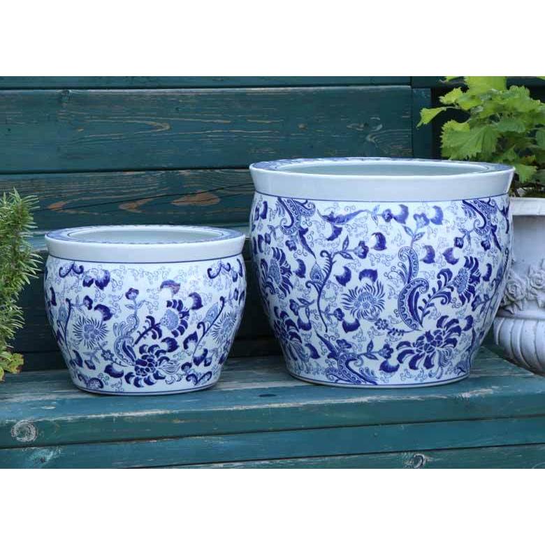 水鉢 大型 陶器 13号 ヒマワリ 白 火鉢 鉢カバー プランターカバー