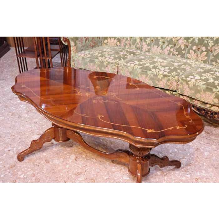 イタリア リビングテーブル 象嵌 コーヒーテーブル 茶 ローテーブル