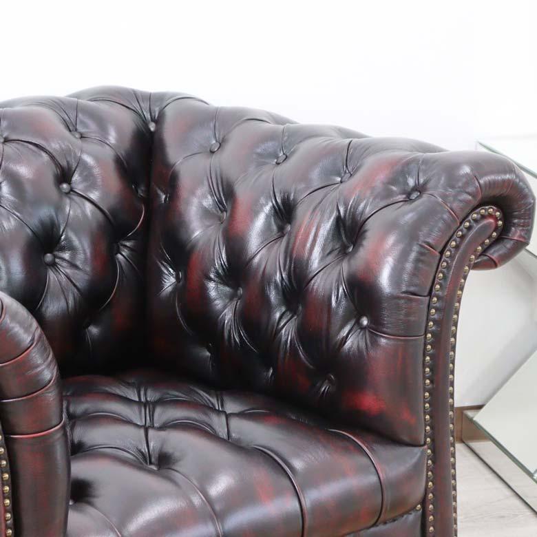 総革張りソファー チェスターフィールド レッド 1人掛け 一人掛け 本革