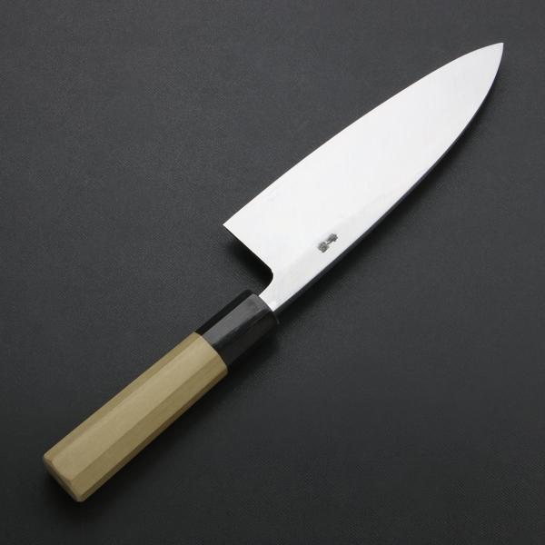 東周作 出刃包丁 片刃 165mm 青紙2号 付け鋼 霞研ぎ仕上げ 八角水牛柄