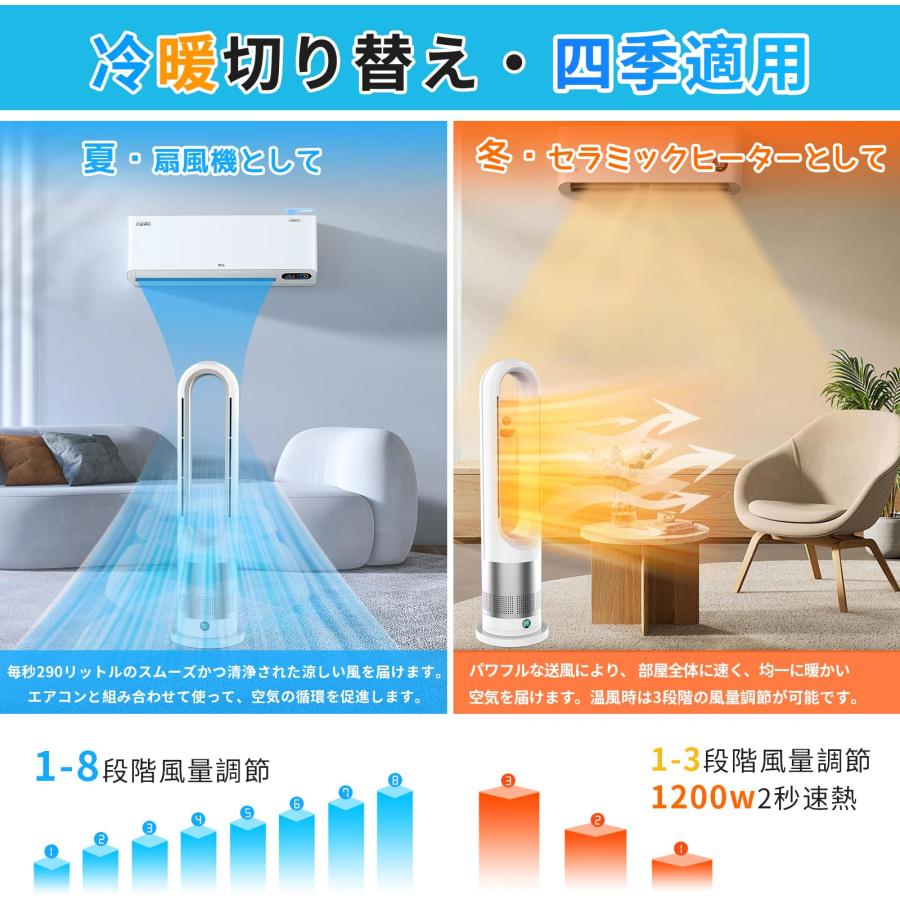 2025新登場&冷暖兼用&DC電気節約】タワーファン 羽なし扇風機 冷暖両用