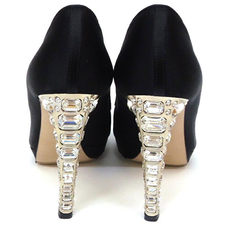 miu miu（ミュウミュウ） ヒールパンプス オープントゥ ビジュー 黒 36