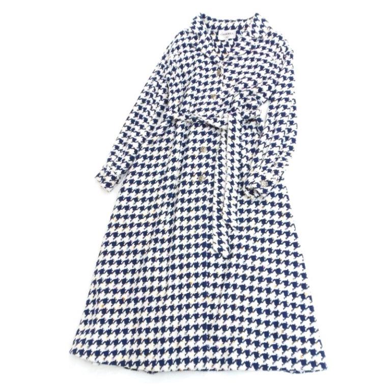 CHANEL（シャネル） 千鳥格子柄 ロングコート ツイード ココマーク