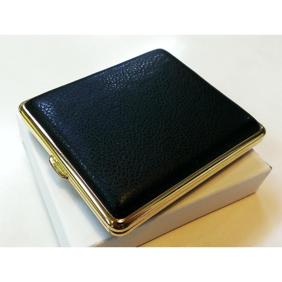 シガレットケース ドイツSTOLL社製 ブラックレザー＆ゴールドフレーム