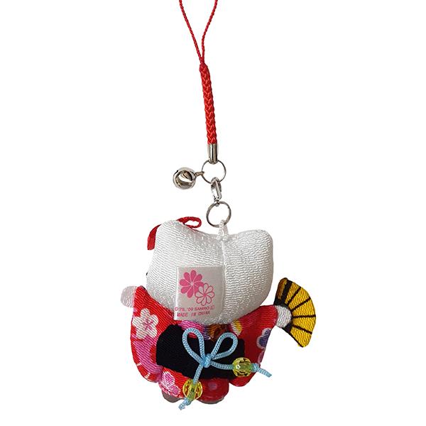 ハローキティ はろうきてぃ日本人形 ちりめん根付け レッド（扇子