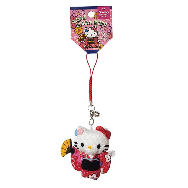 ハローキティ はろうきてぃ日本人形 ちりめん根付け レッド（扇子