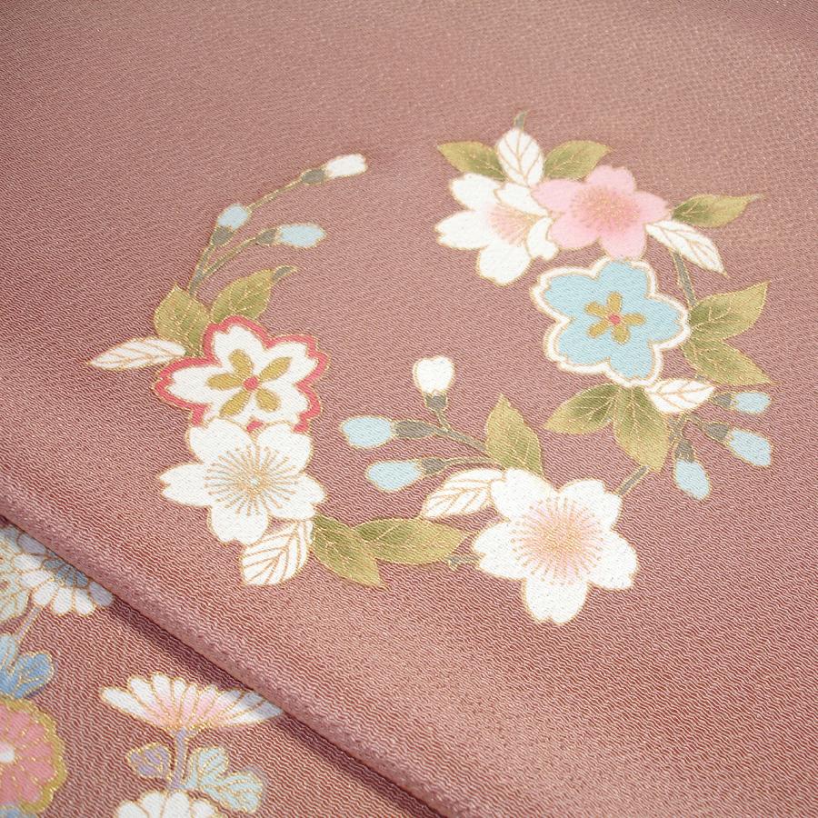 小紋着尺 花の丸 浅蘇芳 型友禅 反物 正絹 古代縮緬 : 華織苑 - 通販