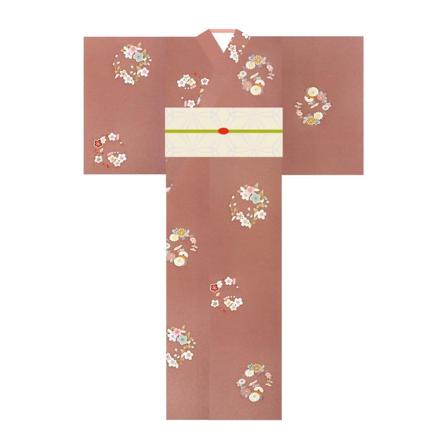 小紋着尺 花の丸 浅蘇芳 型友禅 反物 正絹 古代縮緬 : 華織苑 - 通販