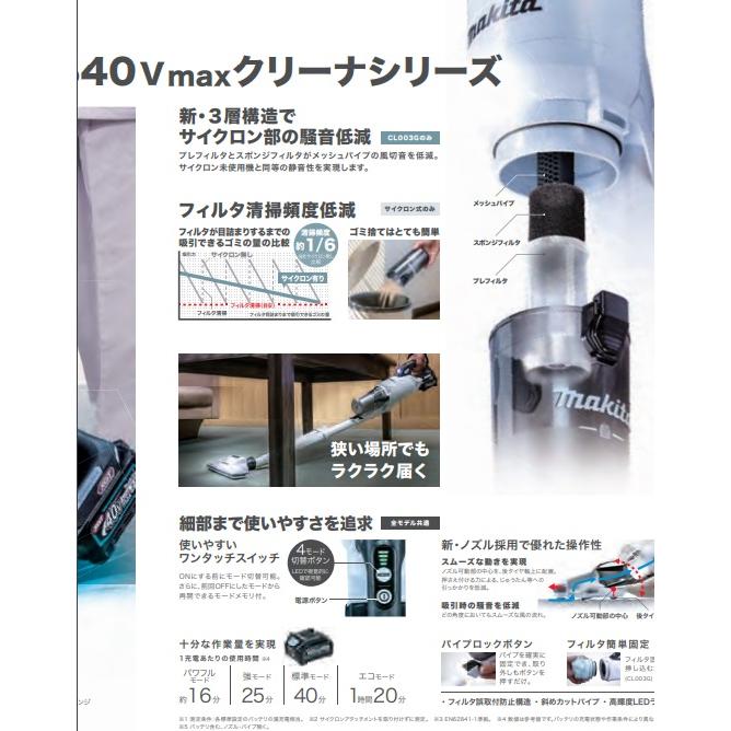 マキタ（makita） 40Vmax充電式クリーナー CL003GRDW［白］／GRDO