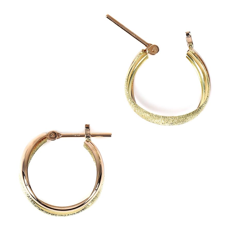 18金 フープピアス ツーカラー ひねりクロス 両耳 ピンクゴールド