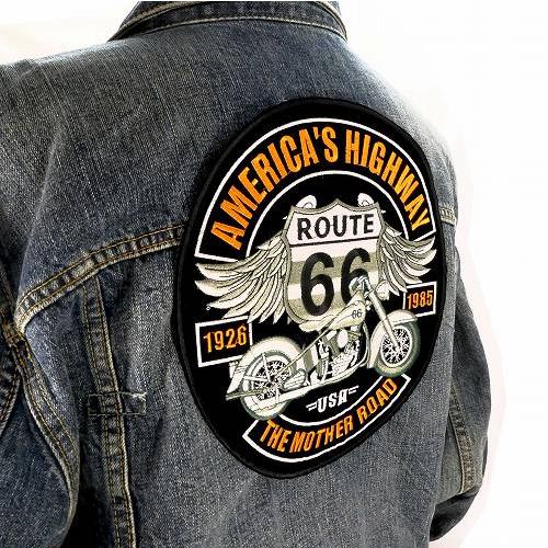 ワッペン 大きい アイロン 刺繍 ROUTE66 バイク ハイウェイ ビッグ
