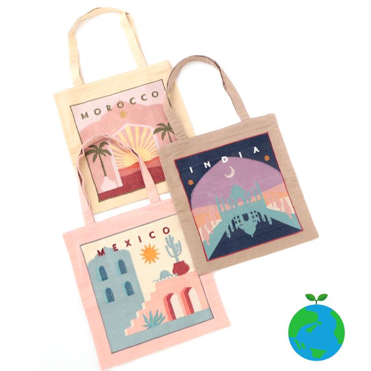 爆買 ／レディース トート ワールドトリップ 刺繍トートバッグ artipur