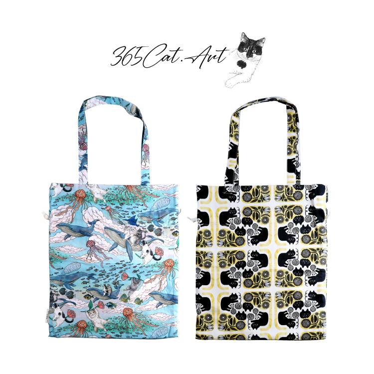 爆買 ／バッグ | 365Cat.Art 巾着バッグ 全2種 巾着袋 巾着トート 猫