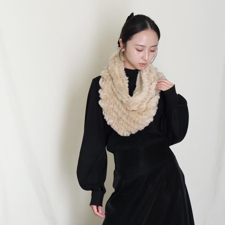 スヌード ファー ラビット マフラー ニット 編込み ネックウォーマー