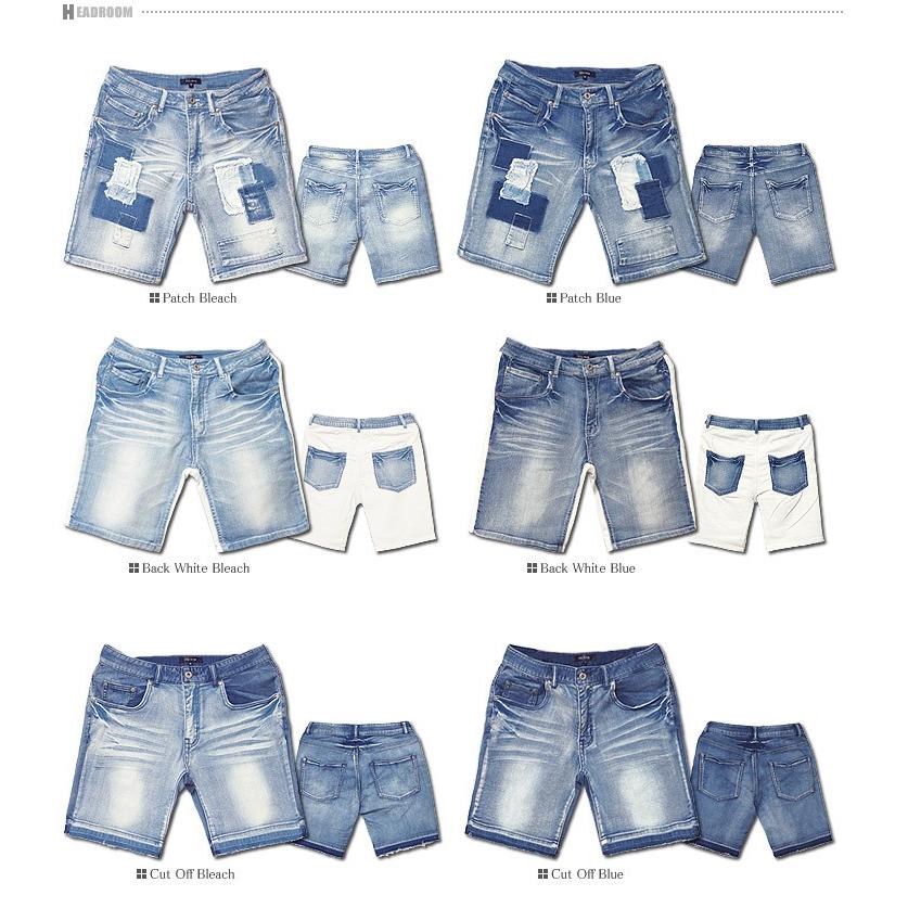 ジーンズデニム メンズ ハーフパンツ インディゴ ダメージ パッチ