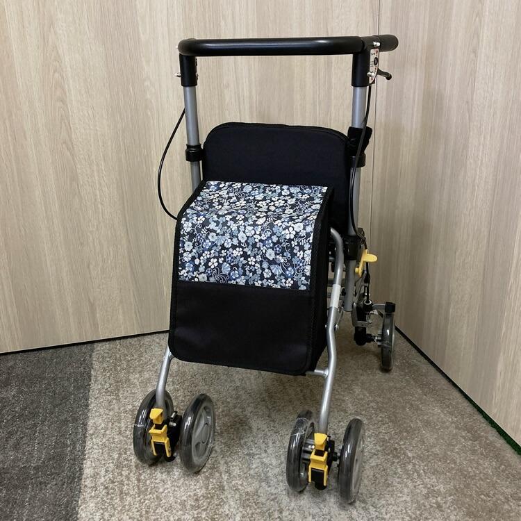 中古】C-079 4輪歩行車 島製作所 シンフォニーSPスリム 花柄紺 歩行器