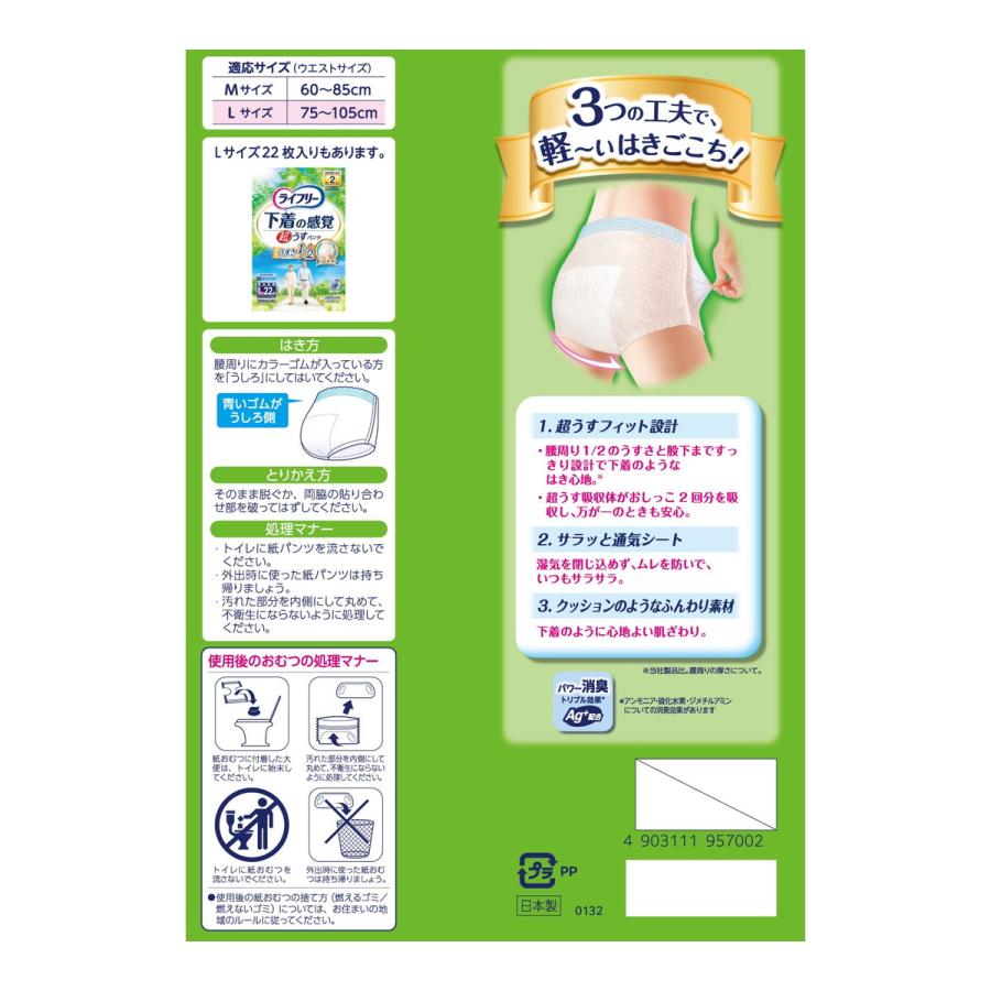 ライフリー 下着の感覚 超うす型パンツ L お試しパック 2枚 2回吸収