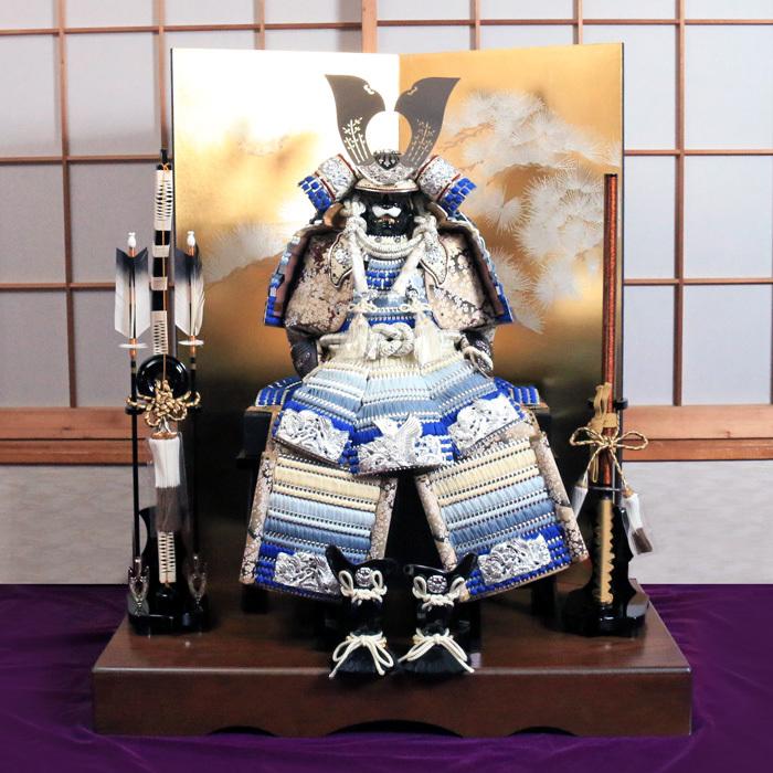 ひなせい 五月人形 鎧飾り おしゃれ / 12号 段織り鎧 青 / 5月人形