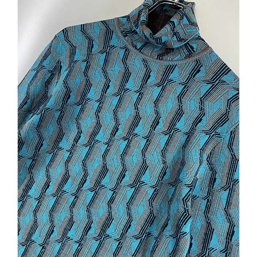 プラダ ニット ウールジャガードタートルネックセーター ブルー