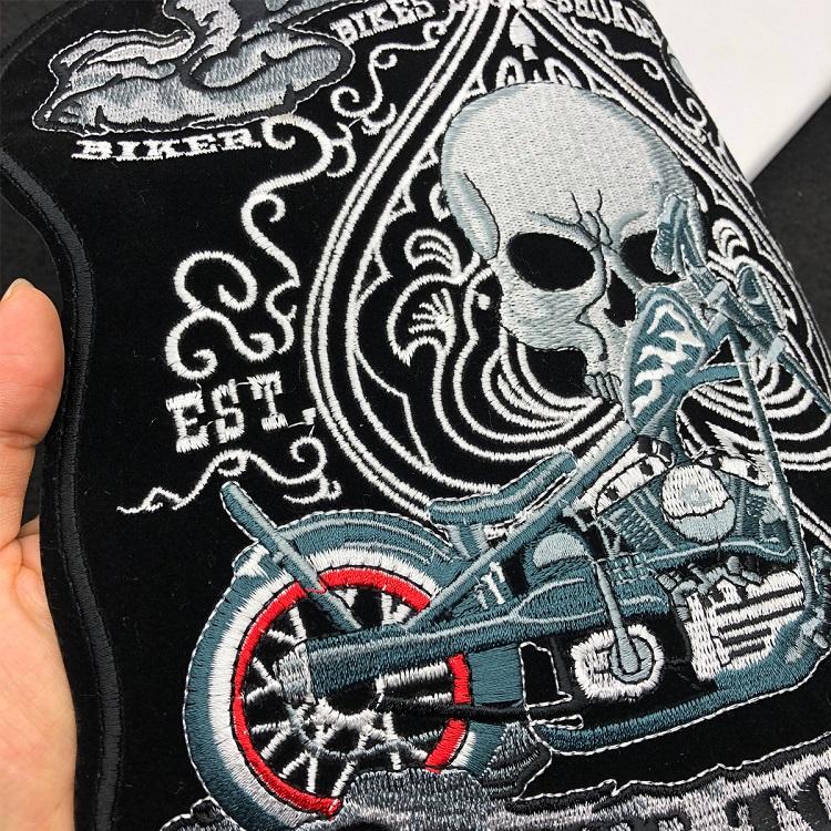衣料用 刺繍ワッペン 大型 バイク スカル クロス シール バイカー