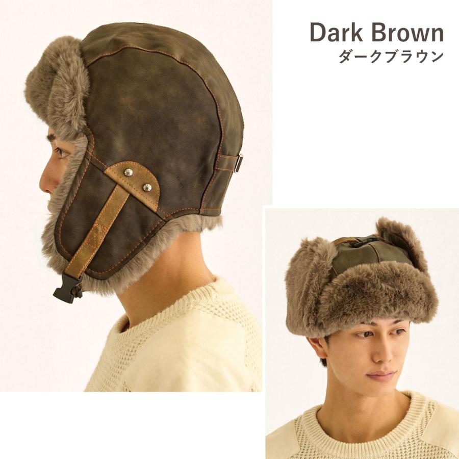 防寒 メンズ 帽子 BIG 耳あて 2WAY ファー フライトキャップ レザー調