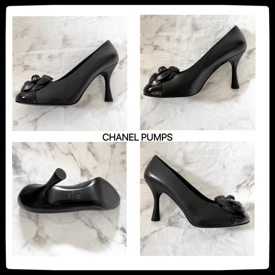 シャネル【新品】直営店購入 パンプス カメリア ヒール 靴 ブラック 黒