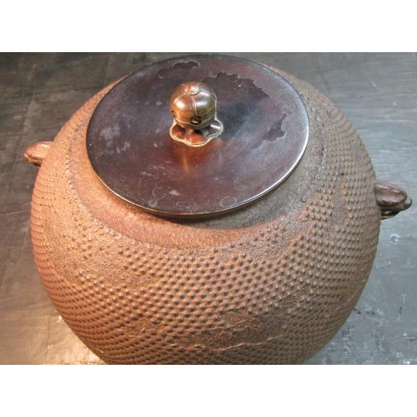 佐藤浄清霞霰地紋丸釜 鉄釜 茶釜 茶道具 茶道 作家 共箱 目立った傷や