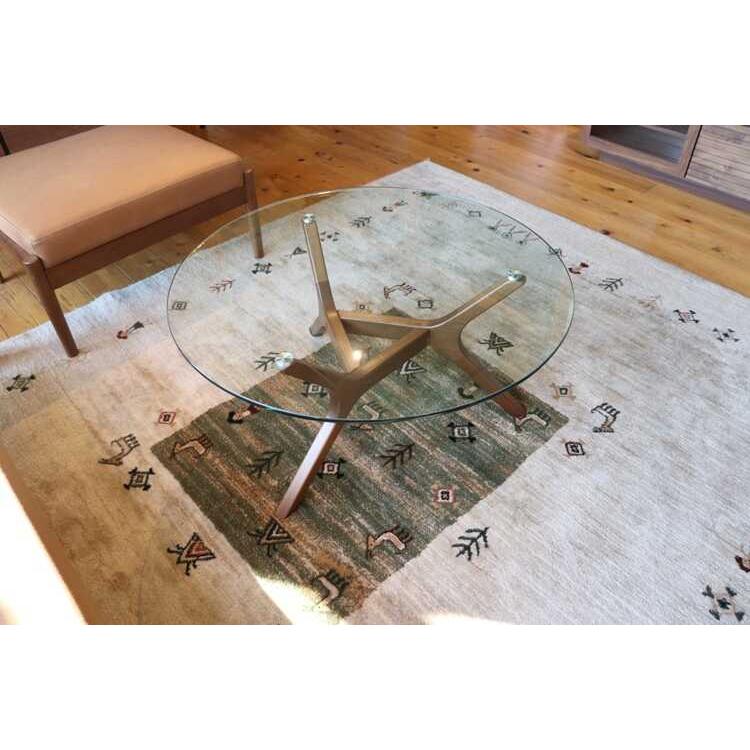 リビングテーブル 丸 ガラス おしゃれ 直径80cm 木脚 ミッド