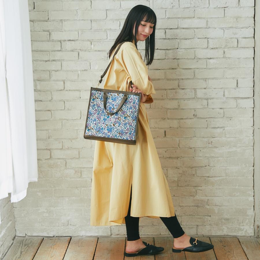 リバティ ストロベリーメドウ フロッキー加工 グレー トートバッグ